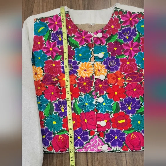 Floral Artisanal Colorful Handmade Embroidered Mayan Crop Jacket Size XL - Picture 6 of 13